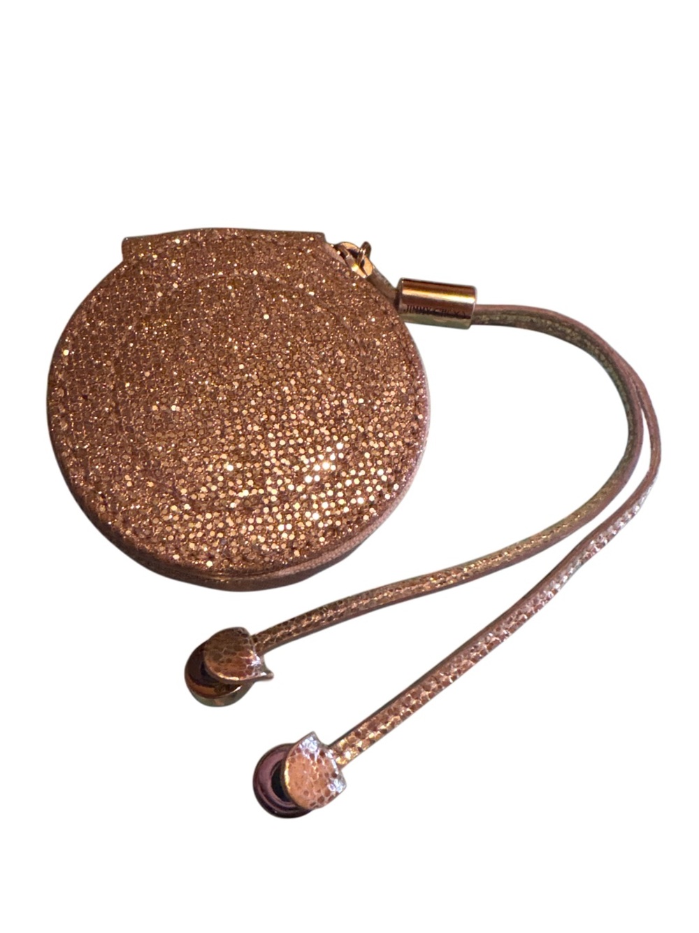 Jimmy Choo HTF Gold Glitter Round Coin Purse Wristlet COA Italy
